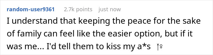 Text post showing a user commenting on a family dispute involving a young mom and wedding conflict. Text post showing a user commenting on a family dispute involving a young mom and wedding conflict.