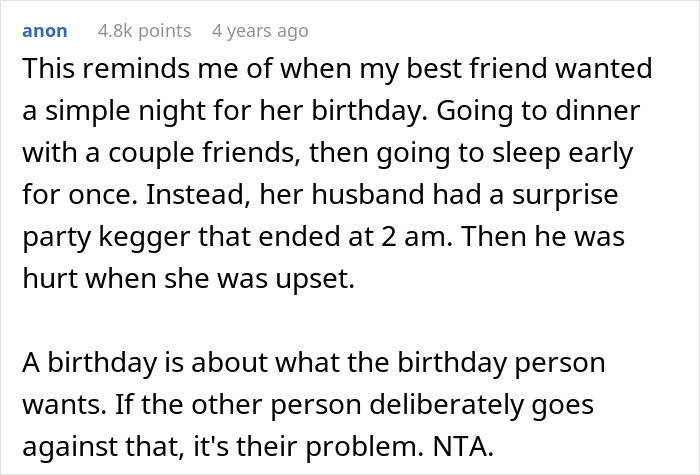 Text post discussing a birthday conflict related to refusing to eat vegan meal from girlfriend. Text post discussing a birthday conflict related to refusing to eat vegan meal from girlfriend.