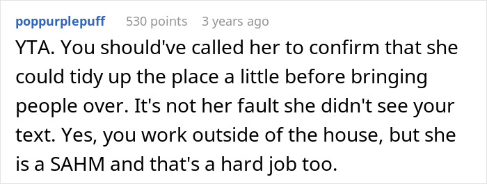 Commenter explains husband blames ill wife for messy home and guests, highlighting challenges of being a stay-at-home mom.