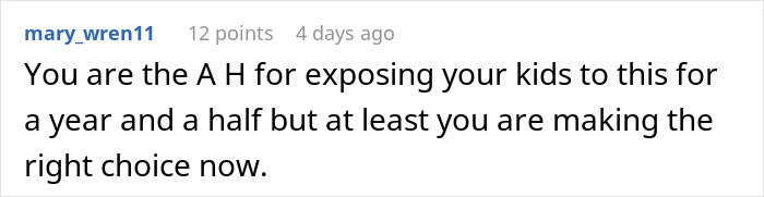 Screenshot of a forum comment discussing a dad desperate to restore peace at home planning a strategic break-up. Screenshot of a forum comment discussing a dad desperate to restore peace at home planning a strategic break-up.