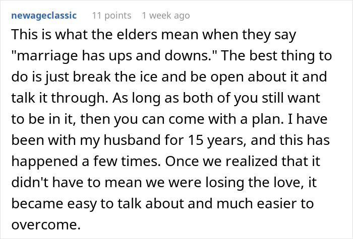Alt text: Reddit comment discussing man's slow change in behavior causing the wife's doubts about their marriage's boring point. Alt text: Reddit comment discussing man's slow change in behavior causing the wife's doubts about their marriage's boring point.