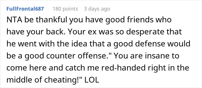 Screenshot of an online comment discussing a woman confronting her cheating boyfriend and his reaction calling her psycho.