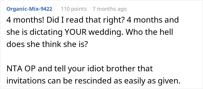 Commenter criticizes entitled brother expecting sister to pay $3,500 for kosher wedding meals for his new girlfriend.