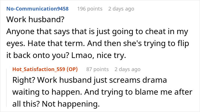 Discussion about refusing to let wife&rsquo;s work husband join family vacation, highlighting trust and relationship drama concerns.