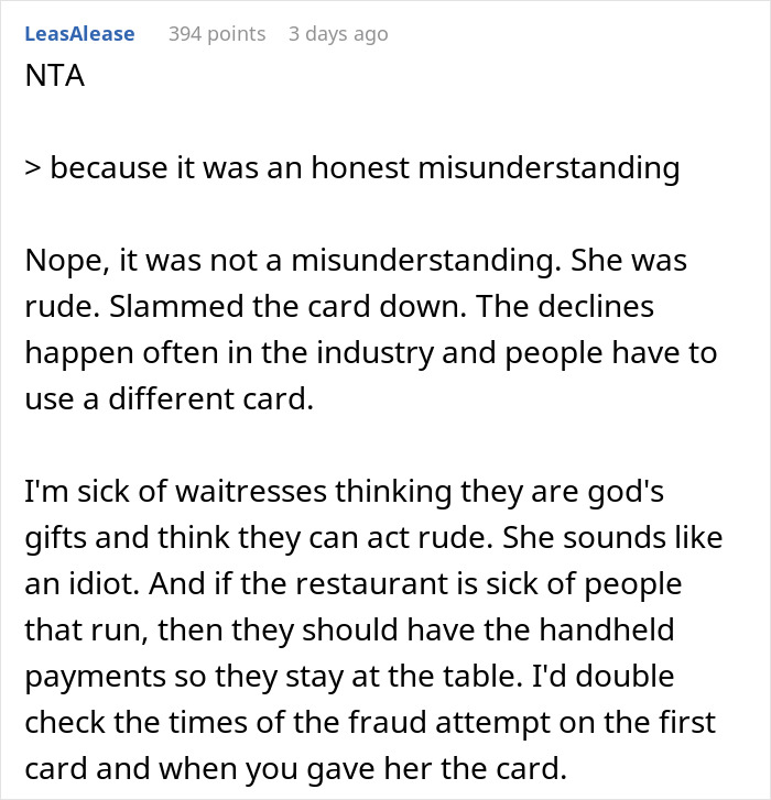 Screenshot of a forum comment discussing tipping and rude waitress behavior related to tipping 83 cents.
