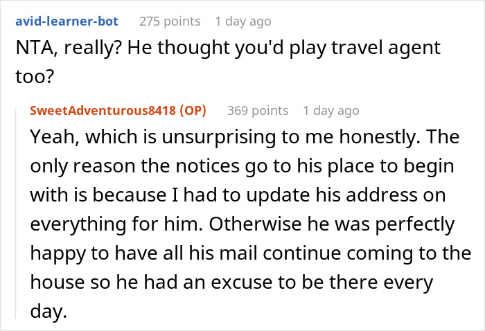 Screenshot of a forum discussion about a woman who doesn&rsquo;t warn deadbeat ex his passport got revoked, stranding him at the airport.