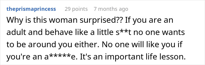 Comment explaining why a woman is surprised as a babysitter refuses to watch one specific child causing conflict.