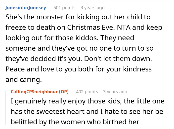 Comments about a mom reportedly throwing kid out on cold Christmas night prompting neighbors to contact CPS for help. Comments about a mom reportedly throwing kid out on cold Christmas night prompting neighbors to contact CPS for help.