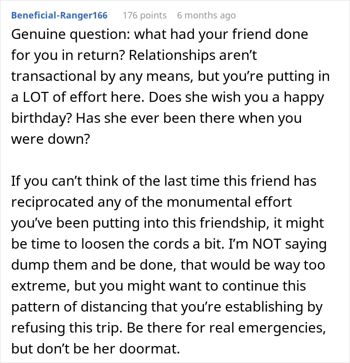 Text post showing advice on setting boundaries in a friendship where one person feels used and unappreciated.