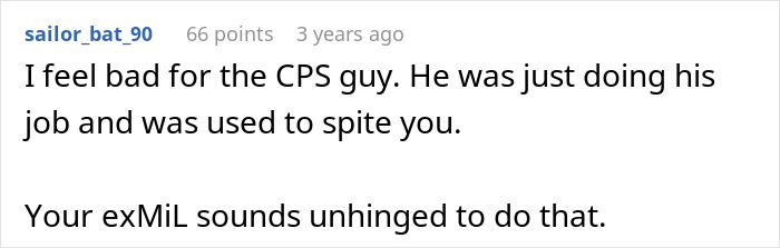 Screenshot of a comment discussing a woman calling CPS on her daughter&rsquo;s ex-husband over a forced tattoo.