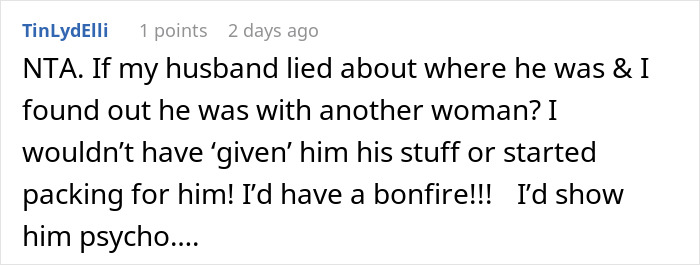 Comment discussing a woman confronting her cheating boyfriend and being called a crazy psycho online.