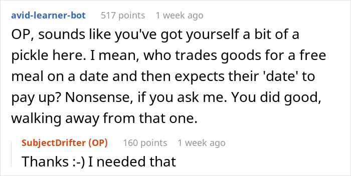 Screenshot of an online discussion about a woman telling a guy there’s no spark after first date and his reaction. Screenshot of an online discussion about a woman telling a guy there’s no spark after first date and his reaction.