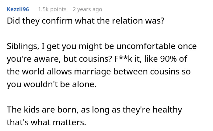 Comment discussing relation confirmation, mentioning siblings and cousins in context of perfect kidney match for wife due to relation. Comment discussing relation confirmation, mentioning siblings and cousins in context of perfect kidney match for wife due to relation.