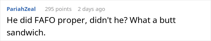 Screenshot of a Reddit comment with 295 points, humorously referencing a man maliciously complying and winning his court case.