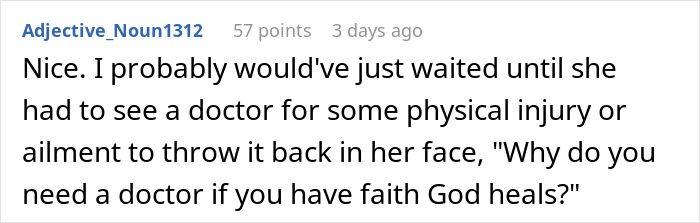 Comment about Christian woman skeptical of therapy, unaware her niece uses it to support mental health healing.