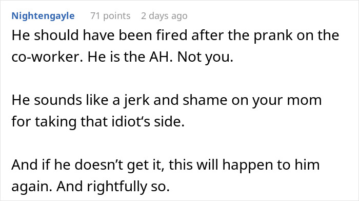 Commenter discusses a prank involving a man, his girlfriend&rsquo;s sister, and the consequences of the prank and revenge.