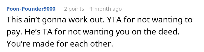 Comment on relationship crossroads, discussing partner buying house only for himself after 10 years together.