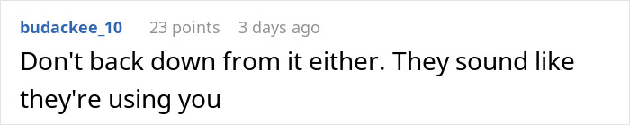 Screenshot of a forum comment discussing how the user responded when asked to pay for a stepson’s surgery. Screenshot of a forum comment discussing how the user responded when asked to pay for a stepson’s surgery.