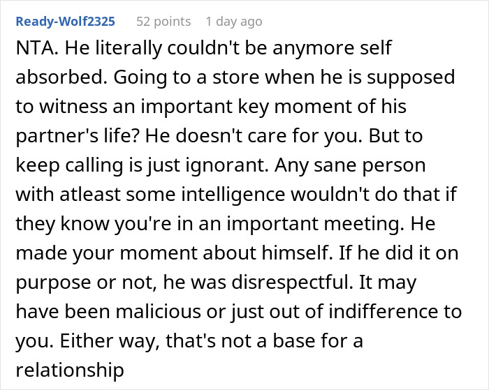 Commenter explaining the boyfriend&rsquo;s attorney swearing moment shows disrespect and self-absorption during a key event.