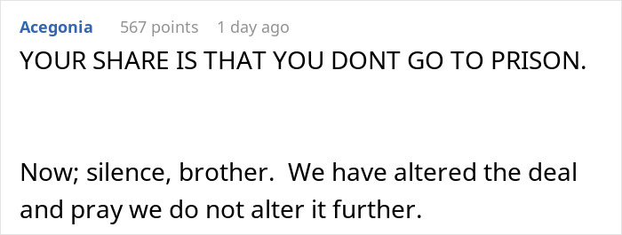 Screenshot of online discussion where a user talks about avoiding prison and altering a deal related to a court decision.