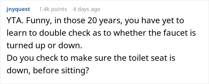 Screenshot of a Reddit comment discussing a wife threatening her husband with cold showers due to his bad memory.