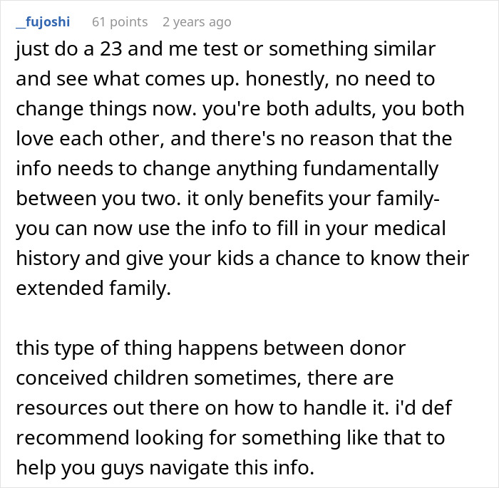 Comment explaining how a man finds out he is a perfect kidney match for his wife due to being closely related. Comment explaining how a man finds out he is a perfect kidney match for his wife due to being closely related.