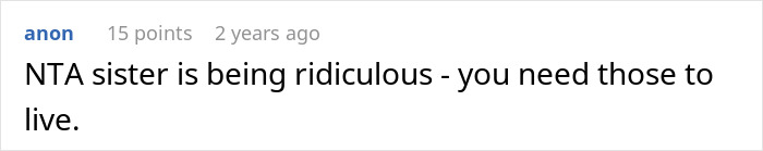 Screenshot of an online comment discussing a woman refusing to risk her health for sister&rsquo;s wedding photo aesthetic.