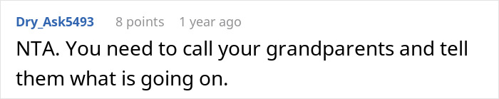 Screenshot of an online forum comment advising a teen girl struggling to babysit step-siblings to inform grandparents. Screenshot of an online forum comment advising a teen girl struggling to babysit step-siblings to inform grandparents.