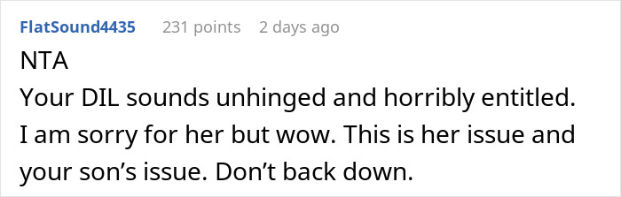 Screenshot of an online comment discussing a strained relationship between daughter-in-law and mother-in-law in a family conflict.