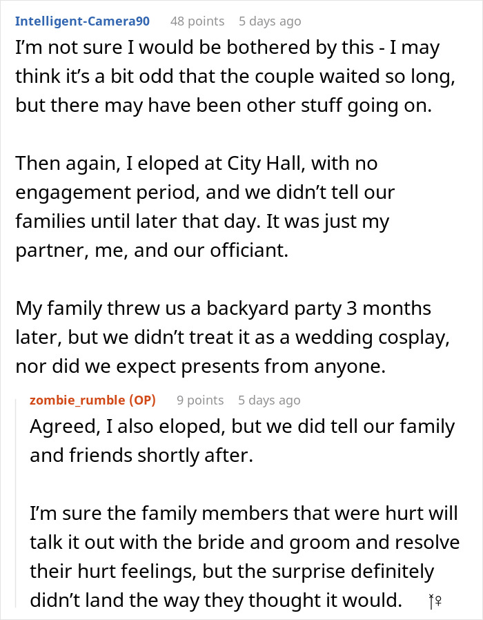 Wedding guests reacting with shock and confusion after couple reveals they eloped years before their big day celebration Wedding guests reacting with shock and confusion after couple reveals they eloped years before their big day celebration