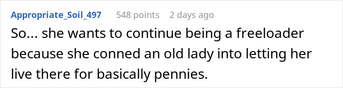 Comment from user discussing a man who inherits a house and tenant concerns about living conditions.