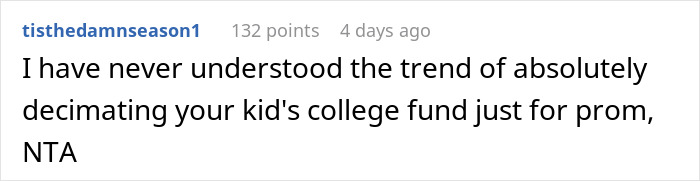 Text post on social media discussing college fund being used for prom without permission, expressing confusion and disapproval. Text post on social media discussing college fund being used for prom without permission, expressing confusion and disapproval.