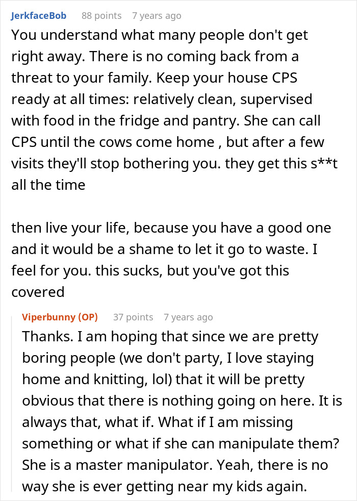 Reddit comments discussing how to handle threats from a mom to call CPS and advice on staying prepared and safe. Reddit comments discussing how to handle threats from a mom to call CPS and advice on staying prepared and safe.