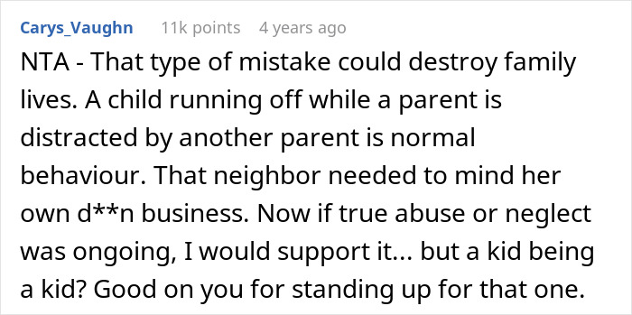 Comment discussing a dad who had CPS called on him after a playground mishap and a wife confronting a concerned neighbor.