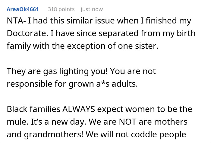 Screenshot of an online comment discussing family expectations and financial support in relation to a teacher's situation.