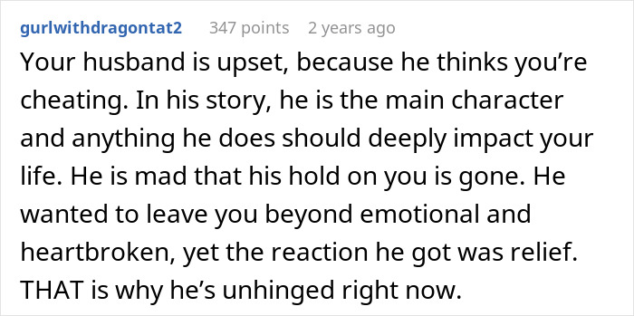 Screenshot of a Reddit comment discussing a husband upset after asking for divorce, highlighting reaction and emotions. Screenshot of a Reddit comment discussing a husband upset after asking for divorce, highlighting reaction and emotions.