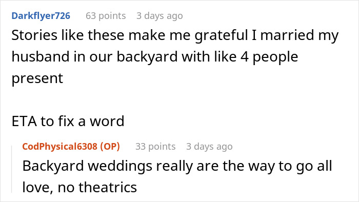 Online discussion about backyard weddings and the groom&rsquo;s mom showing up in a wedding dress ruining the big day