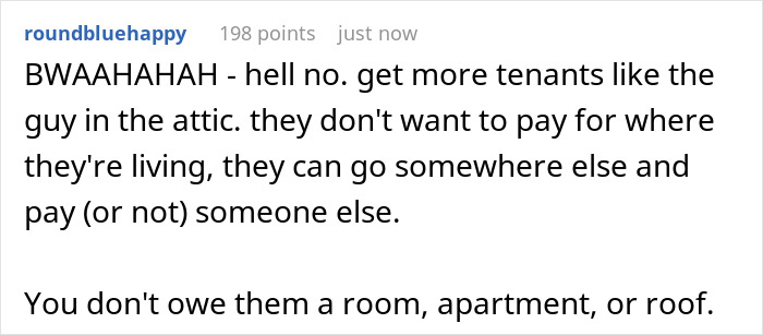 Screenshot of an online comment discussing tenants and the surprise of a woman secretly owning the house she shares.