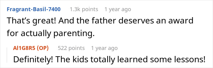 Online comments discussing a father's parenting skills and kids learning lessons after throwing eggs at a car.