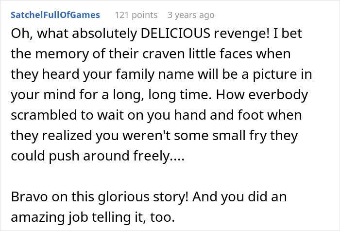 Alt text: Online comment praising revenge story involving insurance company denies employee claim with satisfying outcome. Alt text: Online comment praising revenge story involving insurance company denies employee claim with satisfying outcome.