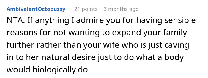 Screenshot of a Reddit comment discussing a wife obsessed with having more kids and the dilemma of choosing marriage or a third child. Screenshot of a Reddit comment discussing a wife obsessed with having more kids and the dilemma of choosing marriage or a third child.