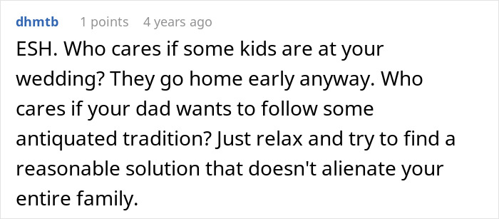 Comment on wedding debate about bride replacing kids with pets, highlighting parents' strong reactions and family tensions.