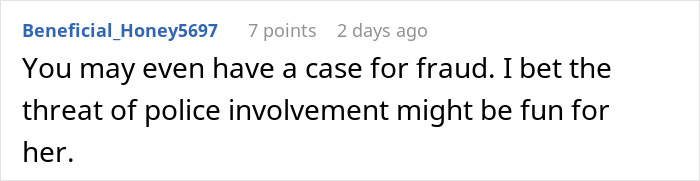 Comment on a forum about MOH overcharged for the bachelorette, discussing potential fraud and police involvement threat.