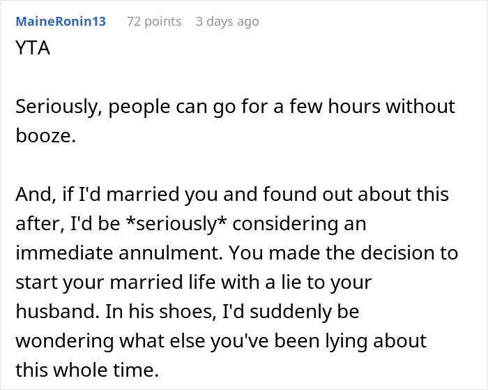 Comment on secretly selling alcohol at a dry wedding discussing the impact and honesty about wedding costs.
