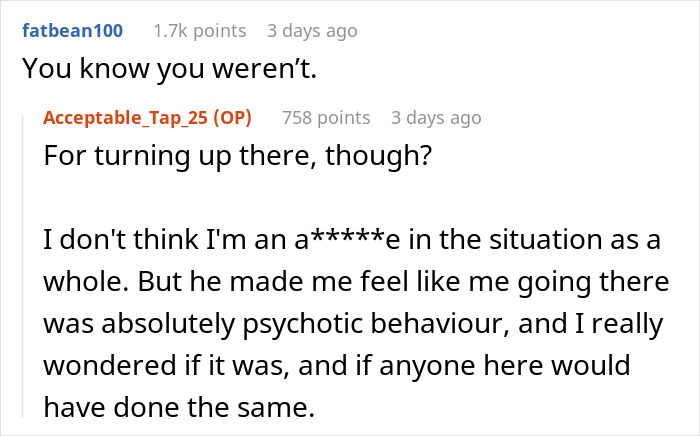 Screenshot of an online discussion about a woman turning up at her cheating boyfriend&rsquo;s house and being called crazy psycho.