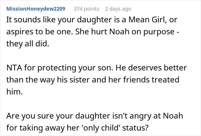 Screenshot of an online comment discussing enforcing basic boundaries on a daughter's sleepover to protect family dynamics. Screenshot of an online comment discussing enforcing basic boundaries on a daughter's sleepover to protect family dynamics.