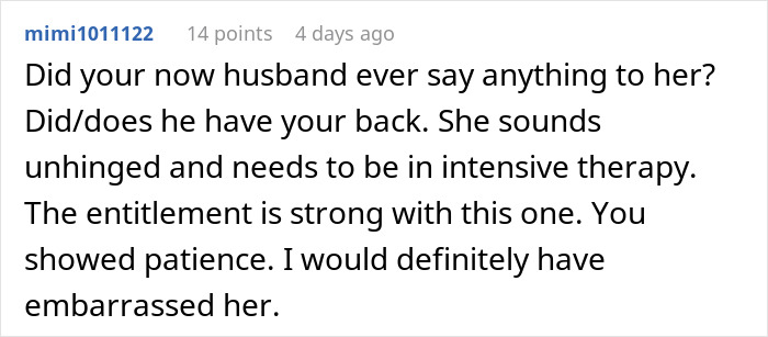 Comment discussing a self-appointed bridesmaid who becomes an unwanted wedding planner after being cut from the bridal party. Comment discussing a self-appointed bridesmaid who becomes an unwanted wedding planner after being cut from the bridal party.
