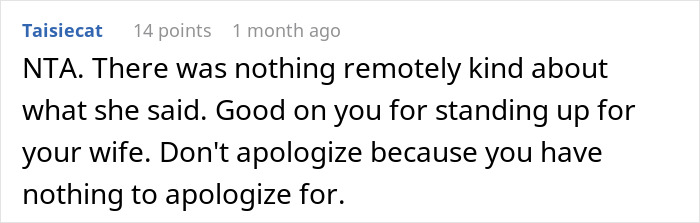 Comment section screenshot showing user supporting son for standing up to MIL's unhinged remarks over wife's pregnancy.