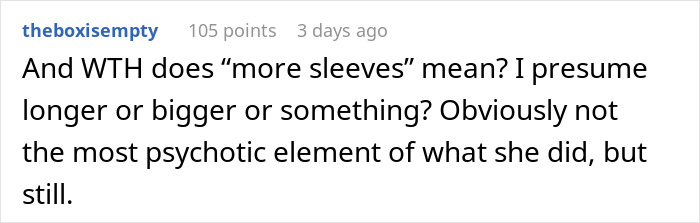 Comment discussing confusion about the phrase more sleeves in the context of groom&rsquo;s mom at wedding.