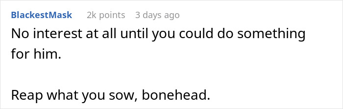 Commenter BlackestMask responding about a worker ignoring career advice until becoming helpful after job loss.